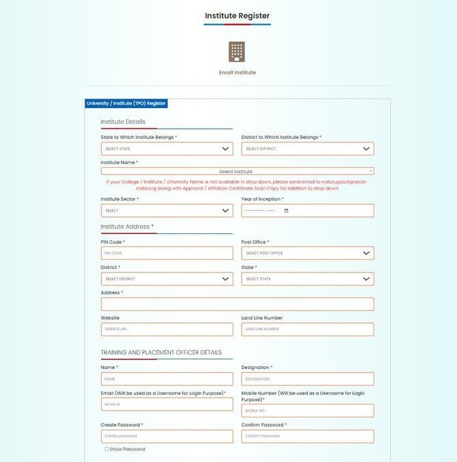 Institute Registration