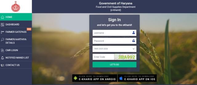 Ekharid Haryana Mandi Gate Pass website